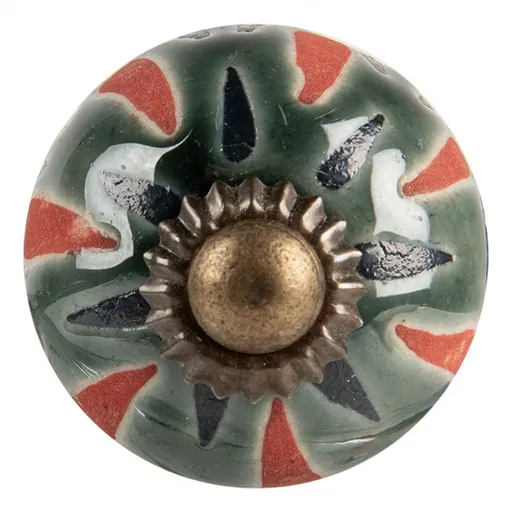 Zelená kulatá keramická úchytka se vzorem I - Ø 3*3 cm / S4 cm Clayre & Eef