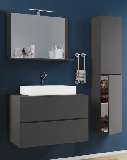 VCM 4dílná umyvadlová skříňka Lendas M 80 cm se zrcadlem a vysokou skříňkou, antracitová