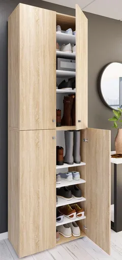 VCM Botník Lona 2XL s 10 přihrádkami, otočné dveře, dub sonoma