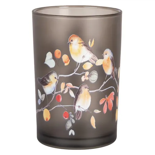 Skleněný granitový svícen s ptáčky - Ø 12*18 cm Clayre & Eef