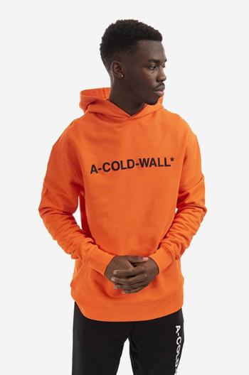 Bavlněná mikina A-COLD-WALL* Essential Logo Hoodie pánská, oranžová barva, s kapucí, s potiskem, ACWMW083.-LIGHTORANG