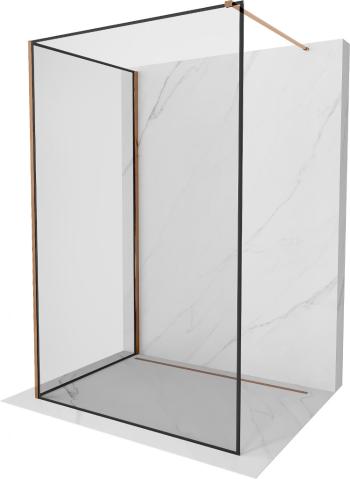 MEXEN/S Kioto Sprchová zástěna WALK-IN 120 x 90 cm, černá vzor, růžové zlato 800-120-212-60-70-090