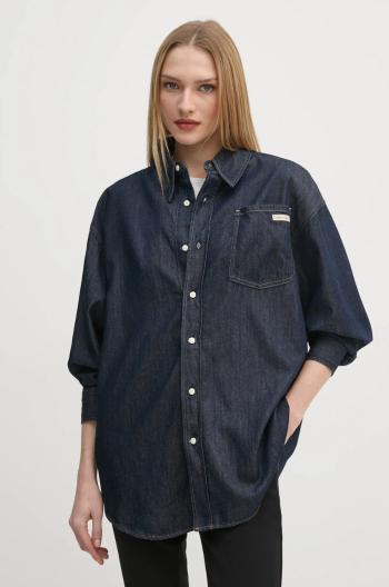 Džínová košile Calvin Klein Jeans dámská, tmavomodrá barva, regular, s klasickým límcem, J20J225471