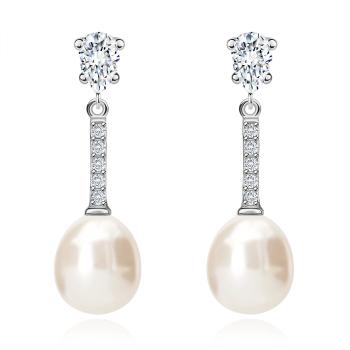 Zlaté náušnice 14K s kultivovanou perlou a zirkónom v tvare slzy