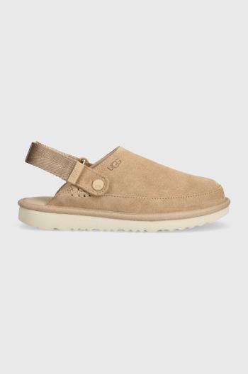 Dětské semišové papuče UGG GOLDENSTAR CLOG béžová barva