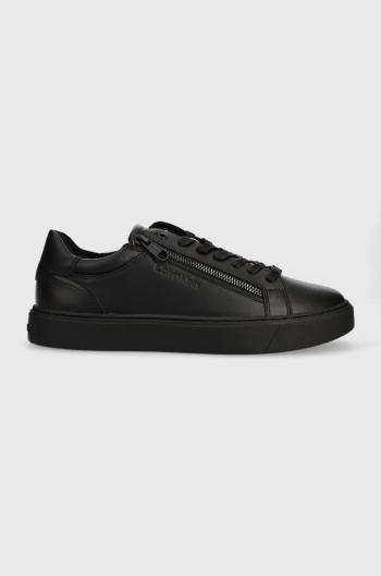 Kožené sneakers boty Calvin Klein LOW TOP LACE UP W/ZIP RUBB černá barva, HM0HM01268