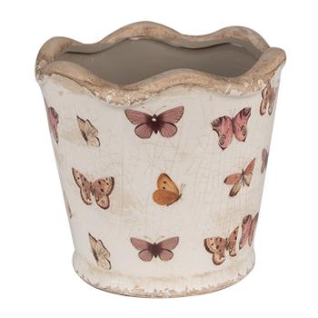 Béžový antik obal na květináč s motýlky Butterfly Paradise S - Ø 13*12 cm 6CE1664S