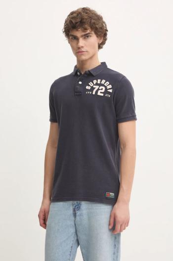 Bavlněné polo tričko Superdry tmavomodrá barva, s aplikací, M1110396A-98T