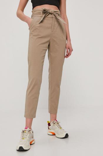 Kalhoty Vero Moda dámské, šedá barva, jednoduché, high waist