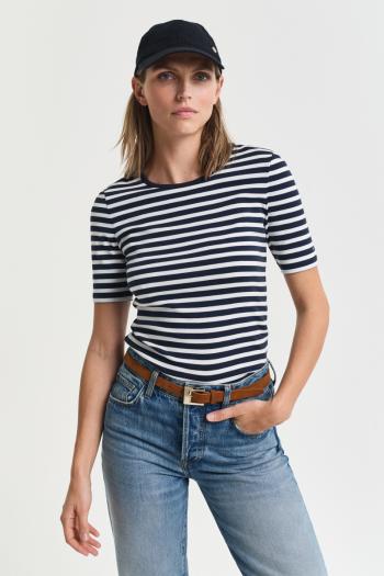 TRIČKO GANT SLIM STRIPED 1X1 RIBBED SS T-SHIRT EVENING BLUE