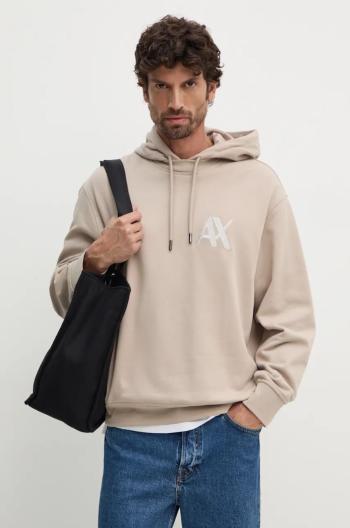 Bavlněná mikina Armani Exchange pánská, béžová barva, s kapucí, s aplikací, 6DZMJE ZJ4XZ