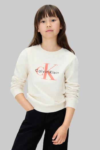 Detská bavlnená mikina Calvin Klein Jeans béžová farba, s potlačou, IU0IU00714