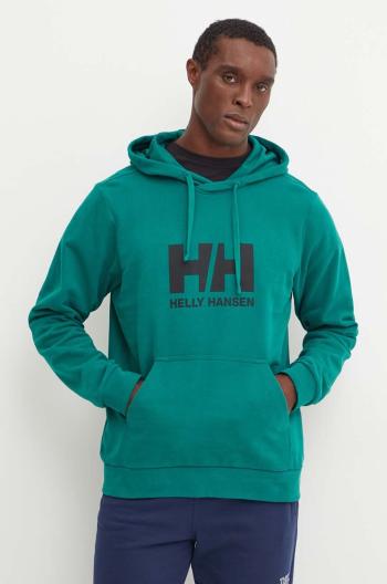 Bavlněná mikina Helly Hansen HH LOGO pánská, zelená barva, s kapucí, s potiskem, 30394