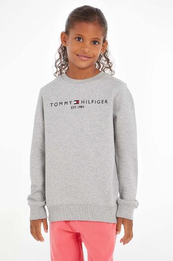 Dětská bavlněná mikina Tommy Hilfiger šedá barva, s aplikací, KS0KS00212