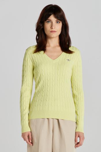 SVETR GANT STRETCH COTTON CABLE V-NECK PASTEL LIME