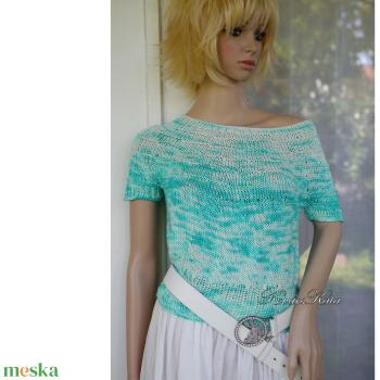 ME-SE / aqua - exkluzív egyedi festésű selyem-merinó kézzel kötött pulóver