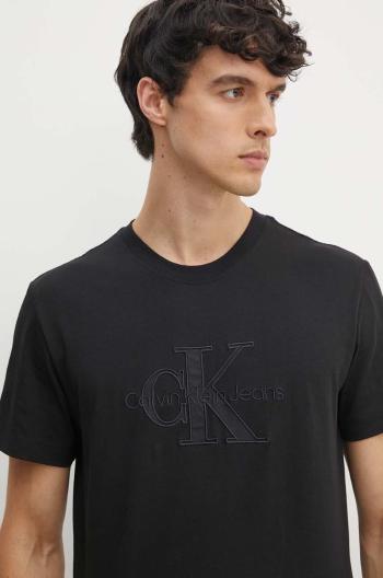 Bavlněné tričko Calvin Klein Jeans černá barva, s aplikací, J30J325916