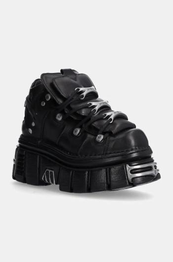 Kožené sneakers boty New Rock Nomada Negro + Tower Negro Lateral E14 Acero černá barva, M-106-S112