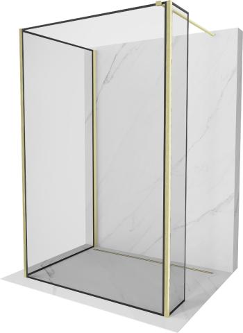 MEXEN/S Kioto Sprchová zástěna WALK-IN 120 x 90 x 40 cm, černý vzor, zlatá kartáčovaná 800-120-090-221-55-70-040