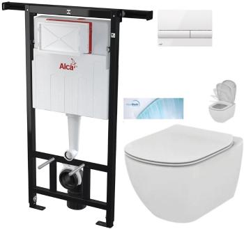 ALCADRAIN Jádromodul předstěnový instalační systém s bílým tlačítkem M1710 + WC Ideal Standard Tesi se sedátkem SoftClose, AquaBlade  AM102/1120 M1710 TE1