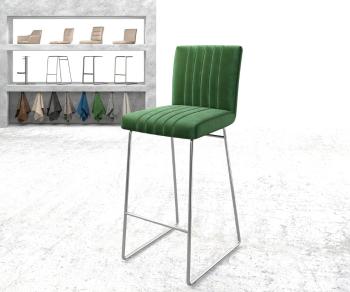 Barová stolička Luiga-Flex Velvet Green Skid Frame z nerezové