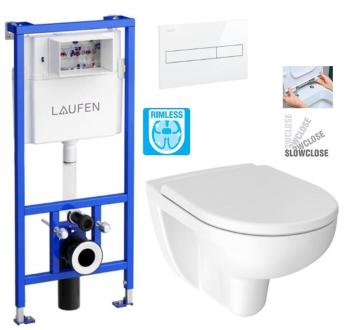 LAUFEN Rámový podomítkový modul CW1 SET s bílým tlačítkem + WC JIKA LYRA PLUS RIMLESS + SEDÁTKO DURAPLAST SLOWCLOSE H8946600000001BI LY2