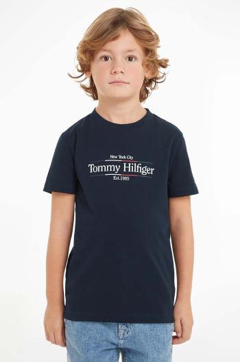 Dětské bavlněné tričko Tommy Hilfiger tmavomodrá barva, s potiskem, KB0KB09158