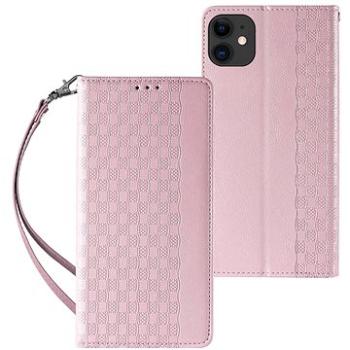 Magnet Strap knížkové kožené pouzdro na iPhone 12, růžové (HUR250082)