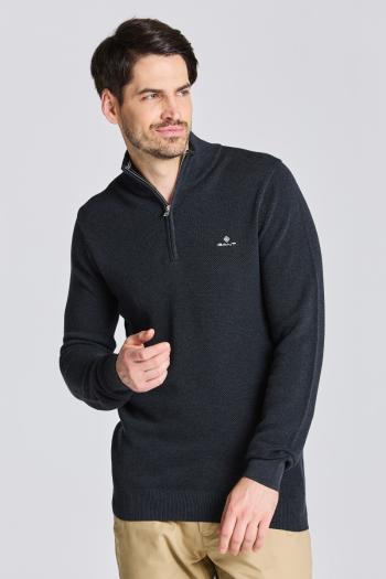 SVETR GANT COTTON PIQUE HALF ZIP ANTRACIT MELANGE