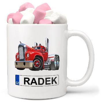 Hrnek SPZ se jménem – barevný kamion (Jméno: Radek, Náplň hrníčku: Marshmallow)