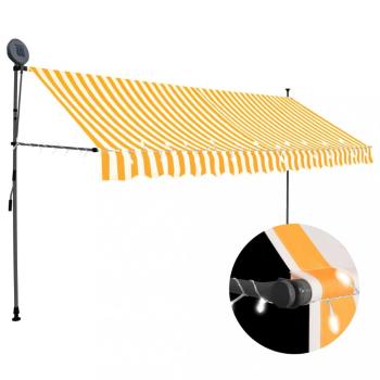 Ručně zatahovací markýza s LED světlem 400x120 cm Dekorhome Bílá / oranžová