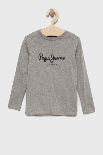 Dětská bavlněná košile s dlouhým rukávem Pepe Jeans New Herman šedá barva, s potiskem