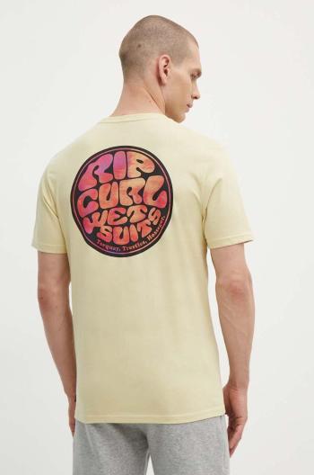 Bavlněné tričko Rip Curl žlutá barva, s potiskem