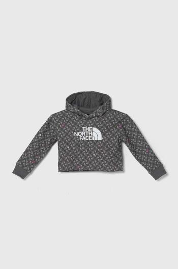 Dětská bavlněná mikina The North Face DREW PEAK LIGHT HOODIE PRINT šedá barva, s kapucí, vzorovaná