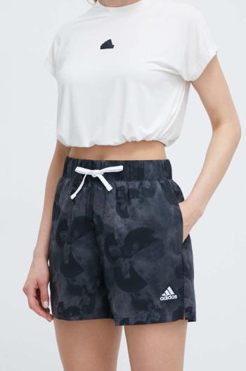 Kraťasy adidas dámské, šedá barva, vzorované, high waist, IN7318