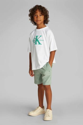 Detské bavlnené tričko Calvin Klein Jeans biela farba, s nášivkou, IB0IB02452