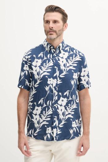 Ľanová košeľa Tommy Hilfiger tmavomodrá farba, regular, s golierom button-down, MW0MW38586