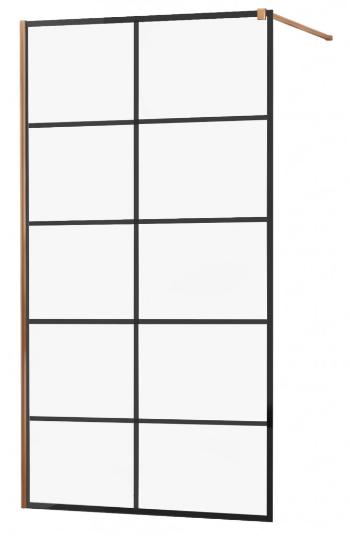 MEXEN/S KIOTO Sprchová zástěna WALK-IN 70x200 cm 8 mm, růžové zlato, černý vzor 1 800-070-101-60-77