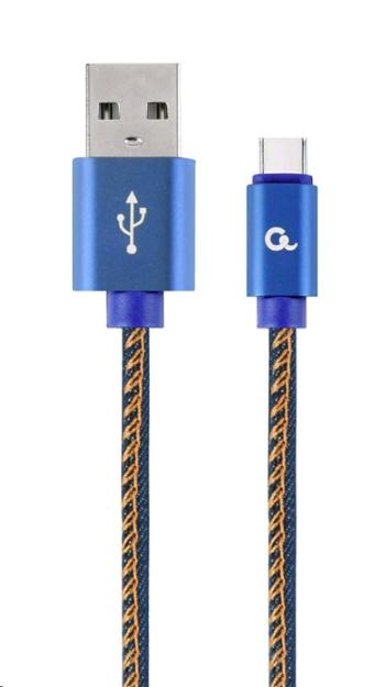 Kabel CABLEXPERT CC-USB2J-AMCM-1M-BL USB 2.0 AM na Type-C kabel (AM/CM), 1m, opletený, jeans, blister, PREMIUM QUALITY
