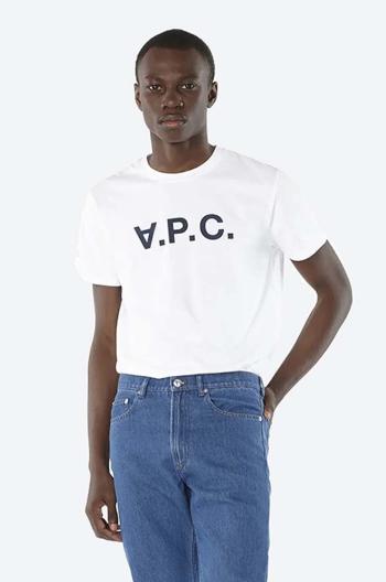 Bavlněné tričko A.P.C. Vpc Blanc bílá barva, s potiskem, COBQX.H26586-DARKNAVY