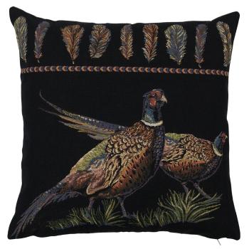 Černý gobelínový polštář bažanti Pheasant - 45*43*16cm EVKSFZM