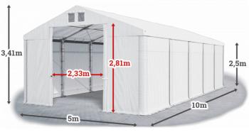 Skladový stan 5x10x2,5m střecha PVC 560g/m2 boky PVC 500g/m2 konstrukce ZIMA PLUS Bílá Bílá Bílá