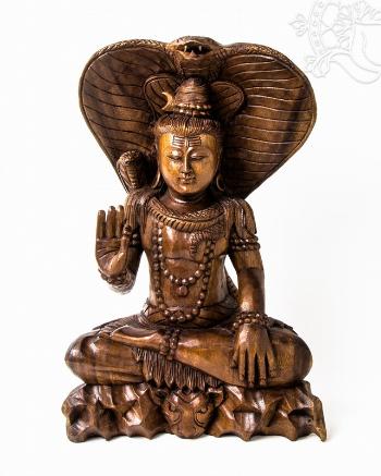 Shiva kobrával fa faragott szobor - 40 cm