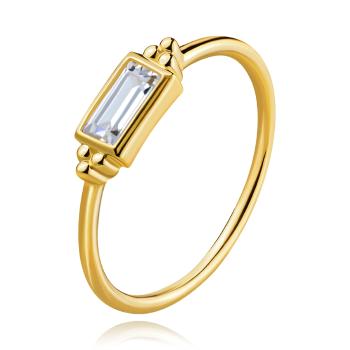 Prsteň zo žltého zlata 585 - obdĺžnikový zirkón, lesklé guličky - Veľkosť: 56 mm