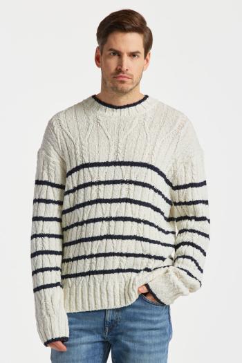 SVETR GANT STRIPED CABLE C-NECK CREAM3