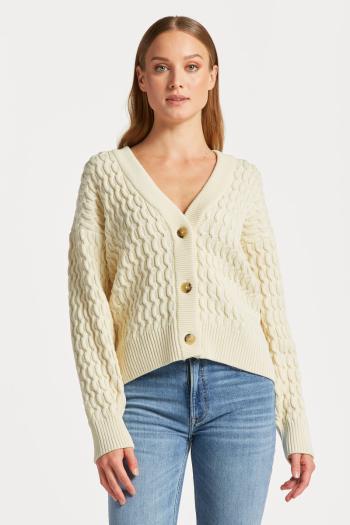 SVETR GANT COTTON TEXTURE V-NECK CARDIGAN CREAM3