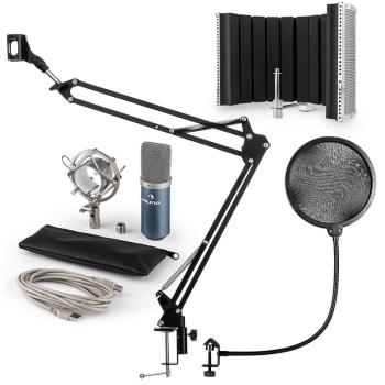 Auna MIC-900BL USB MIKROFONNÍ SADA V5 KONDENZÁTOROVÝ MIKROFON, POP FILTR, MIKROFONNÍ ABSORBČNÍ PANEL, MIKROFONNÍ RAMENO MODRÁ BARVA