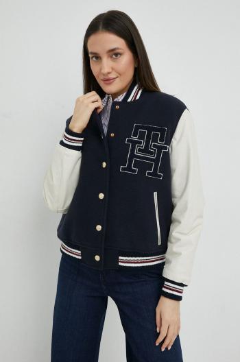 Vlněná bunda Tommy Hilfiger tmavomodrá barva, přechodná