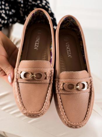 Moderné dámske mokasíny béžové bez podpätku
