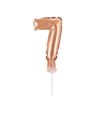 Balón foliový číslice růžovozlatá - Rose Gold 12,5 cm - 7 s držákem - BALONČ